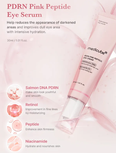 [8800256119042] MEDICUBE HIDRATANTE PARA CONTORNO DE OJOS REAFIRMANTE PDRN PINK PEPTIDE EYE SERUM 30 ML