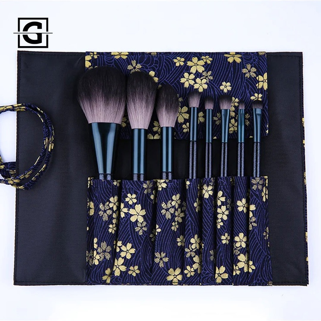 DUCARE SET DE 8 BROCHAS PARA MAQUILLAJE CON PORTA BROCHAS AZUL POWDER  HIGHLIGHT